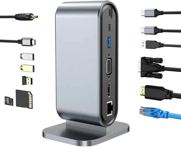 Adapter Tip C HUB na HDMI+VGA+4xUSB+SD/micro+RJ45+PD+2xTIP C+Audio
