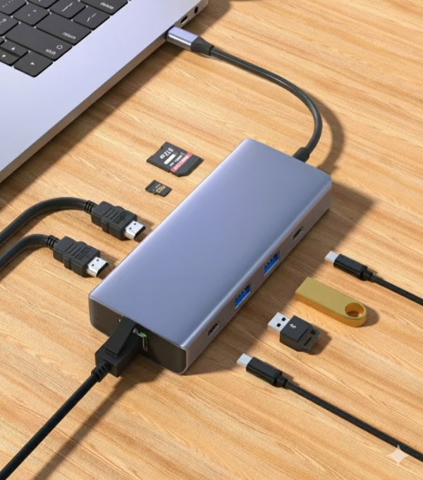 Adapter-konvertor TIP-C na 2xHDMI+2xUSB+2xTIP C+SD/Micro+RJ45