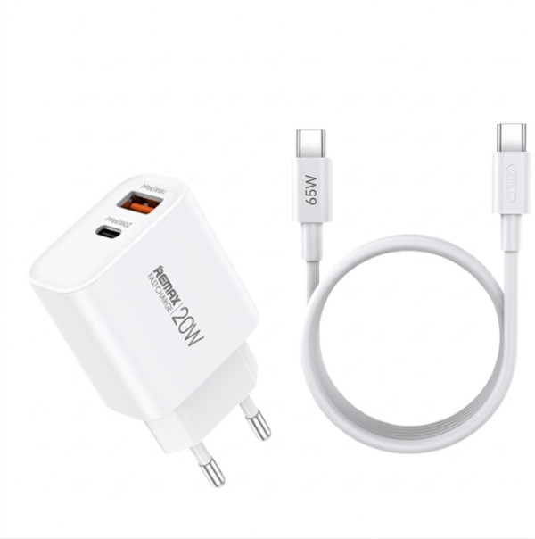 SET:Strujni punjac 1XUSB 3.0+TIP C 20W+kabl TIP C RP-U120, beli REMAX
