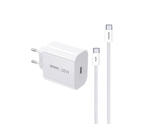 SET:Strujni punjac Huiying GaN 30W TIP C+ kabl TIP C na TIP C CA-09, beli REMAX